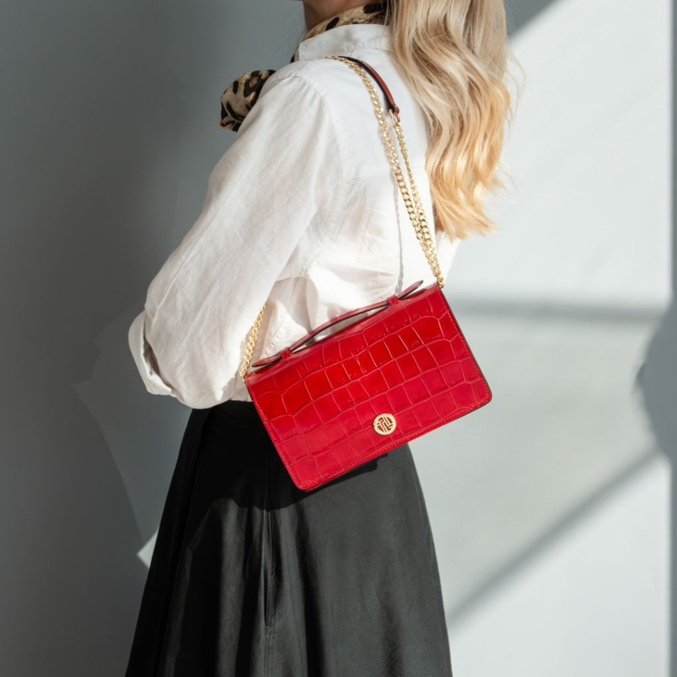 Opera Croque Croc print leather clutch with chain strap