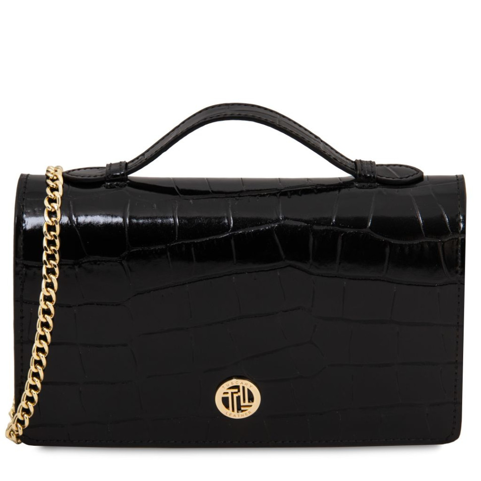 Opera Croque Croc print leather clutch with chain strap