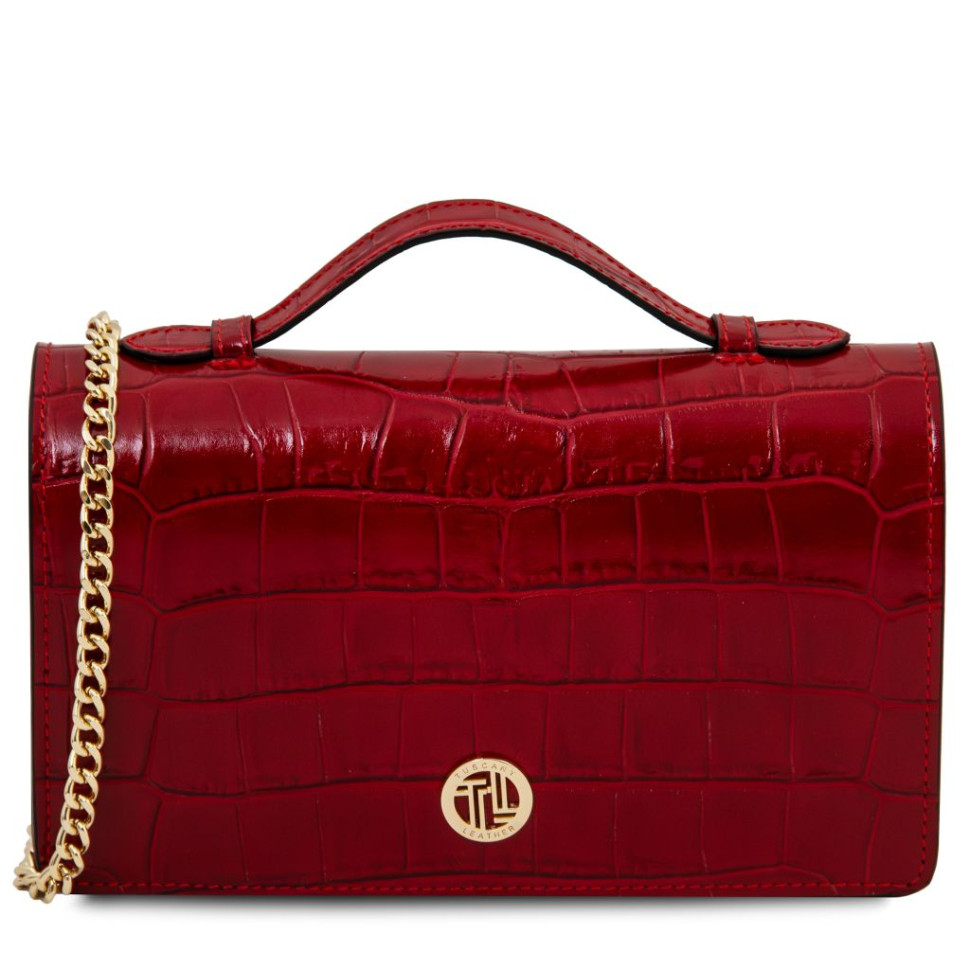 Opera Croque Croc print leather clutch with chain strap