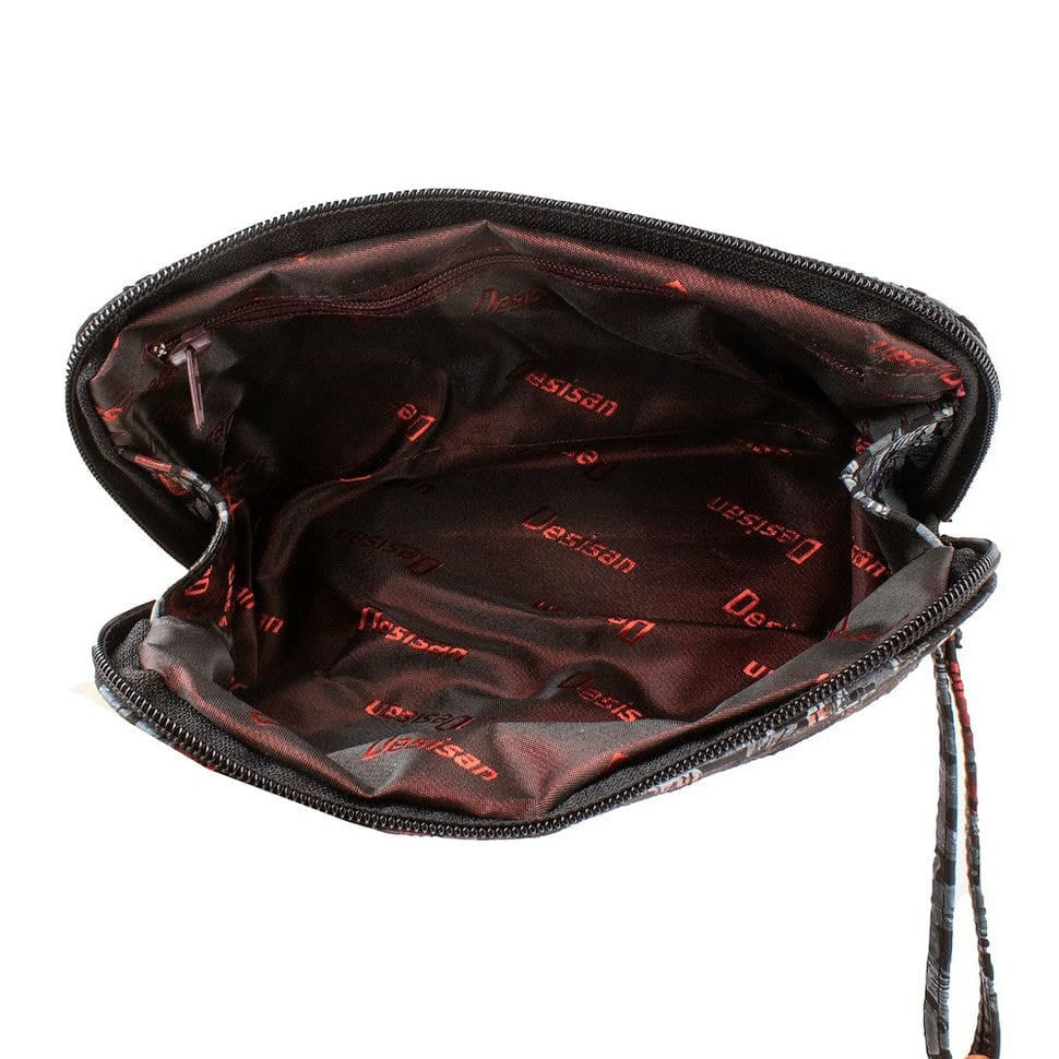 Косметичка шкіряна Desisan 1-888 сіро-червоні квіти