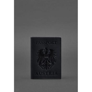 Leather passport cover with Austrian coat of arms dark blue Crazy Horse
