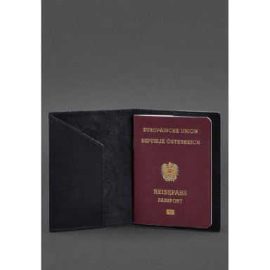 Leather passport cover with Austrian coat of arms dark blue Crazy Horse