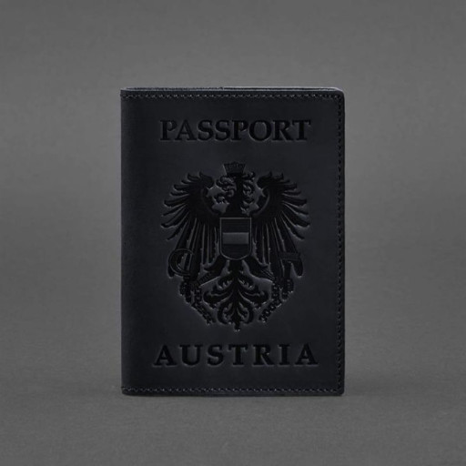 Шкіряна обкладинка для паспорта з австрійським гербом темно-синя Crazy Horse