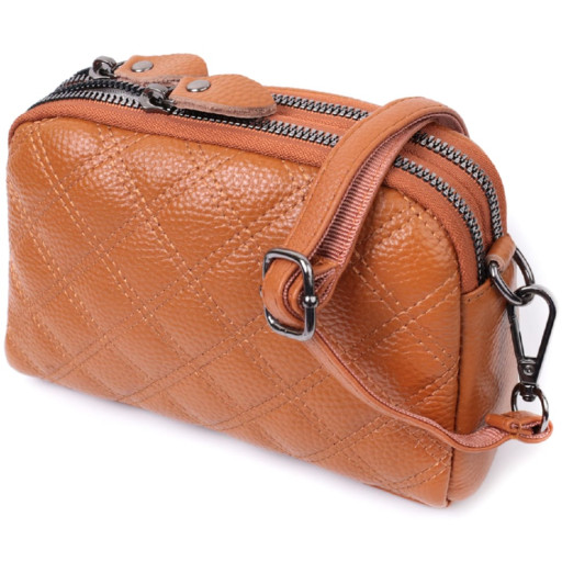 Стильна жіноча сумка прошита ромбами на лицьовій стороні з натуральної шкіри Vintage 22809 Рудий