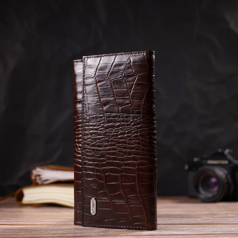 Стильне портмоне унісекс з натуральної шкіри з тисненням під крокодила CANPELLINI 21847