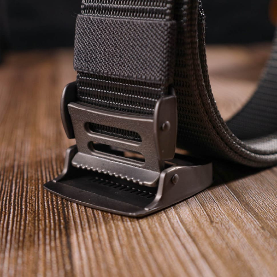 Практичний чоловічий ремінь з металевою пряжкою з текстилю 20597 Vintage Сірий