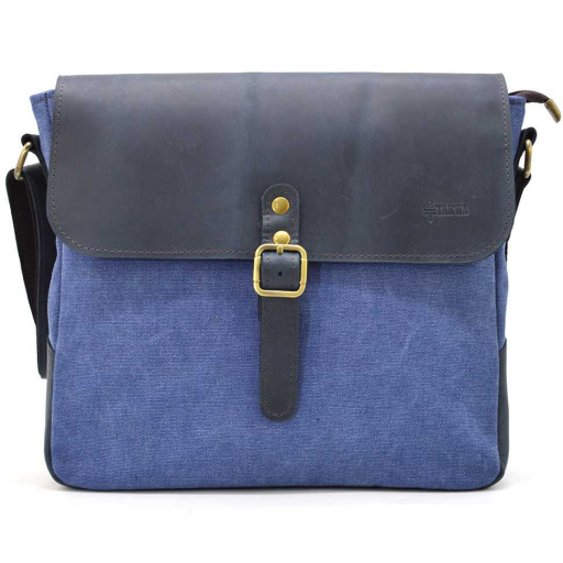 Сумка через плече синя парусина та шкіра крейзі хорс RKK-6600-4lx TARWA
