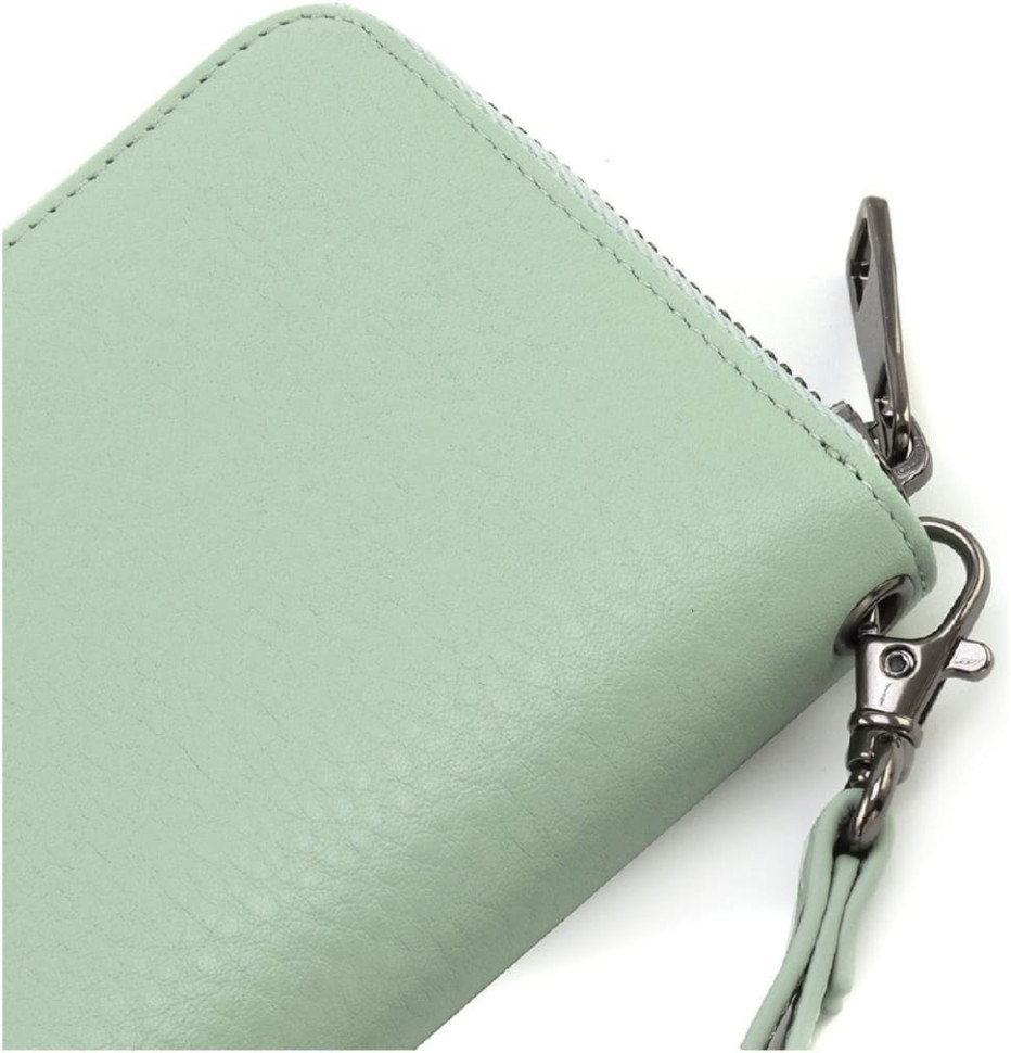 Women`s Leather Wallet with Zip Pistachio Color Marco Coverna W004 Light Green