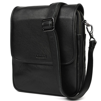 Mens shoulder bag with three compartments messenger Limary Lim-015GA black Nappa