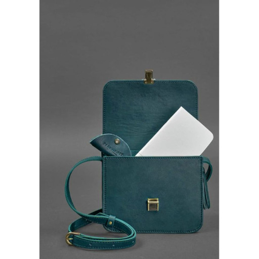 Шкіряна жіноча бохо сумка Лілу зелена