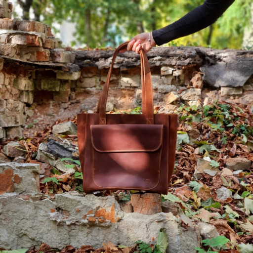 Стильна жіноча шкіряна сумка шопер BGS коньячна 33*35*12 см BGS3065