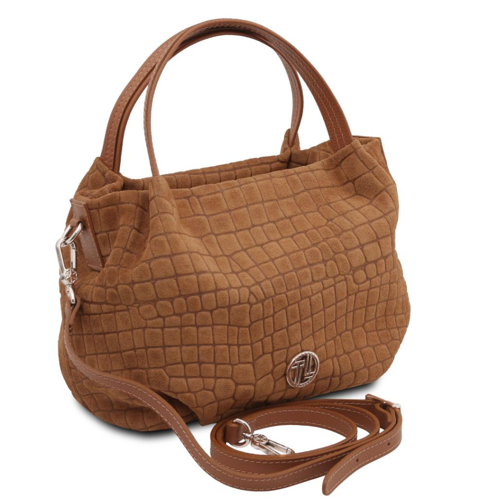 Nora Cocoon Suede leather handbag with croc print