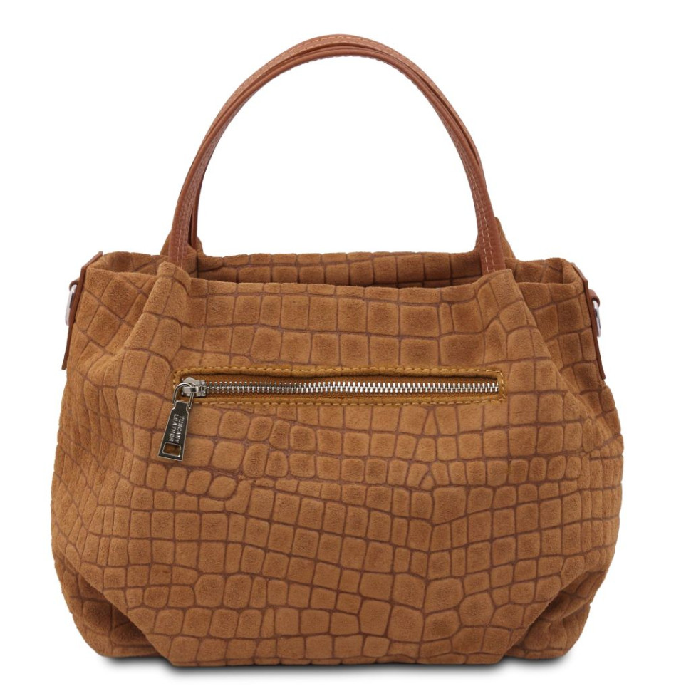 Nora Cocoon Suede leather handbag with croc print