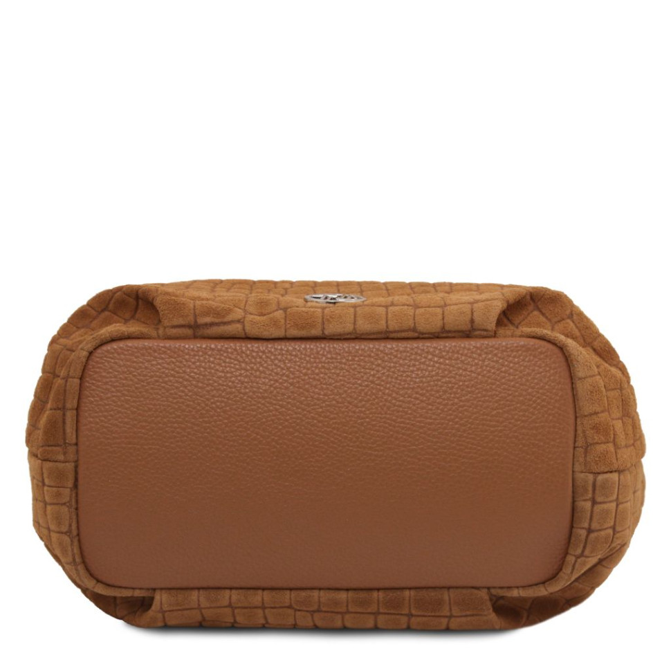 Nora Cocoon Suede leather handbag with croc print