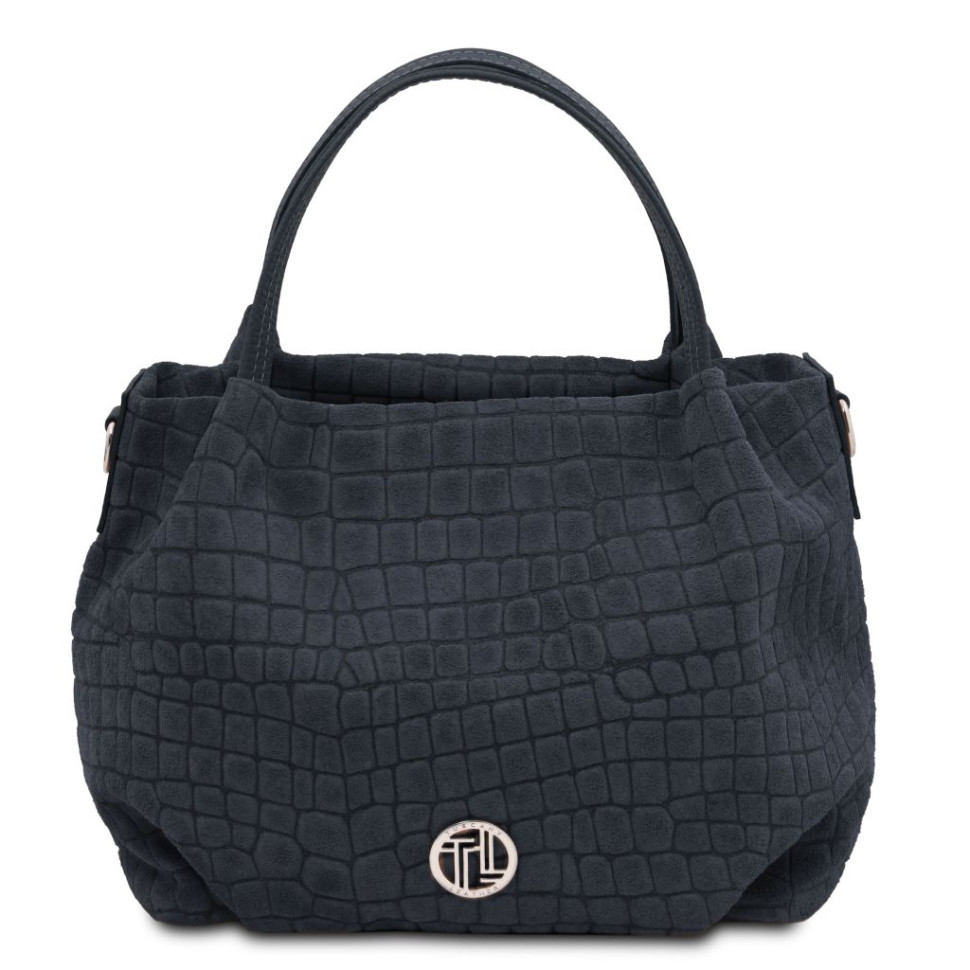 Nora Cocoon Suede leather handbag with croc print