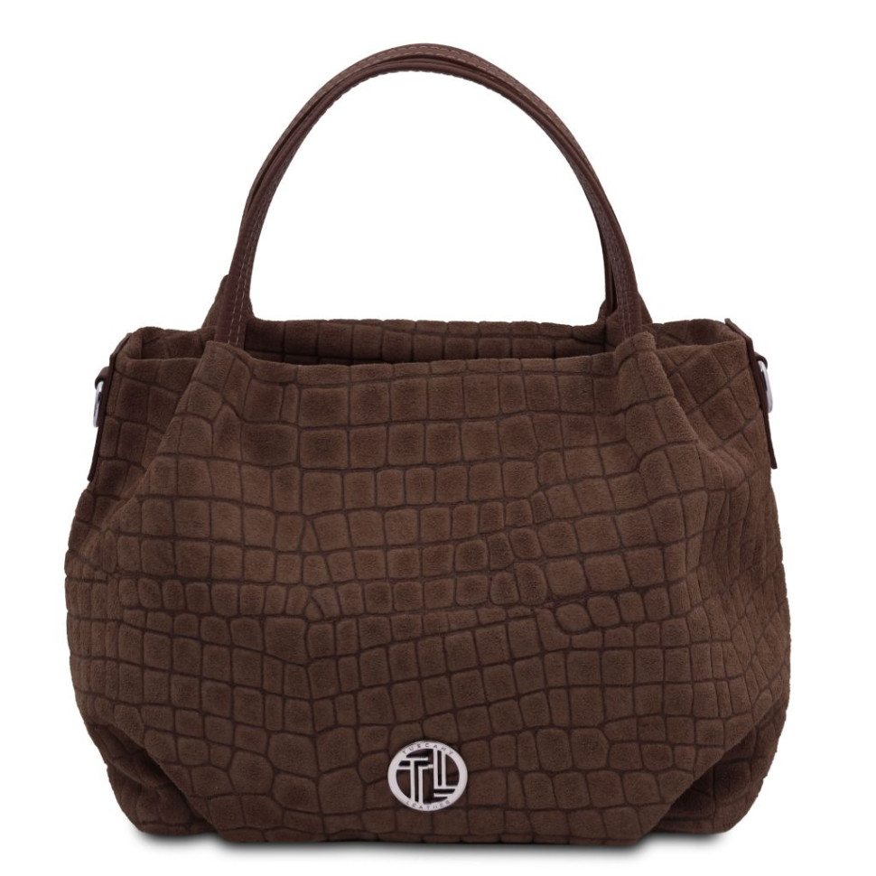 Nora Cocoon Suede leather handbag with croc print