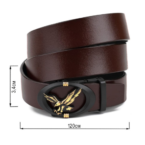 Чоловічий ремінь з пряжкою автомат з силуетом орла Vintage 20298 Коричневий