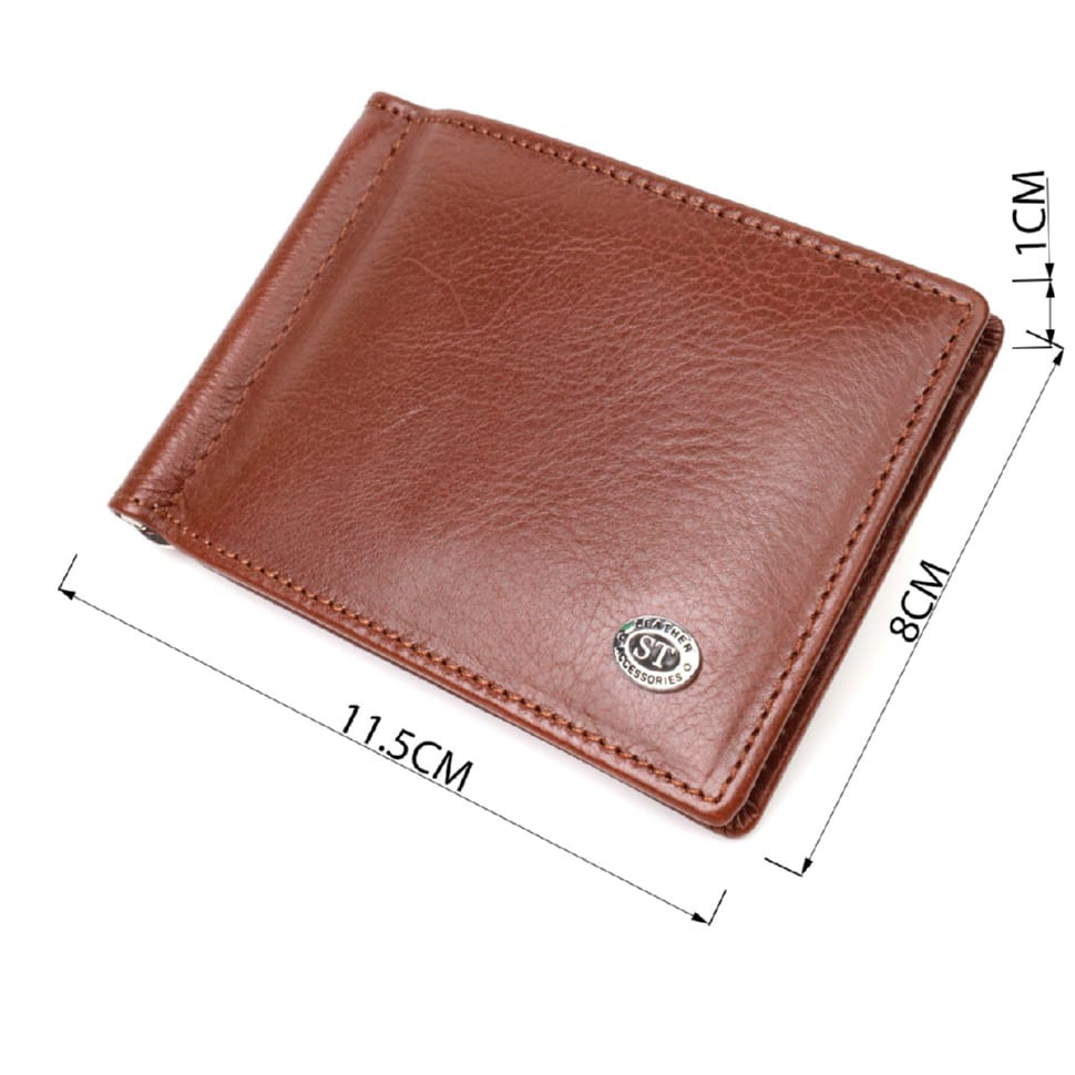 Зручний затискач для грошей із натуральної гладкої шкіри ST Leather 19427 Коричневий