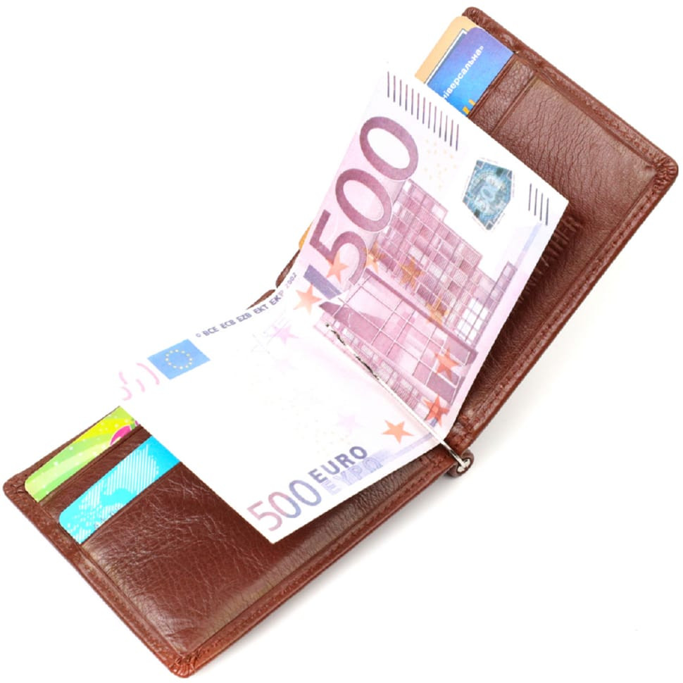 Зручний затискач для грошей із натуральної гладкої шкіри ST Leather 19427 Коричневий