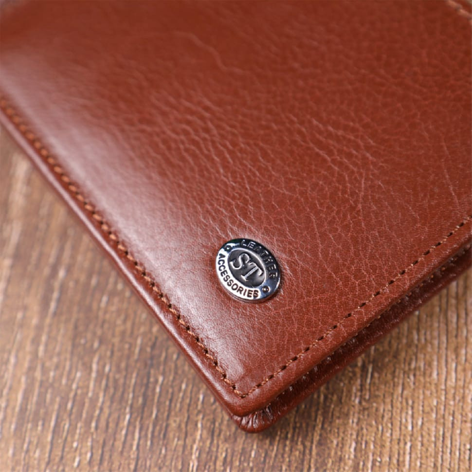 Зручний затискач для грошей із натуральної гладкої шкіри ST Leather 19427 Коричневий