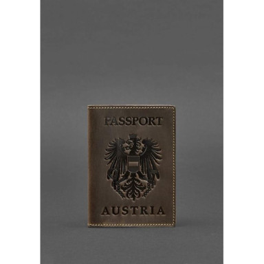 Leather passport cover with Austrian coat of arms dark brown Crazy Horse