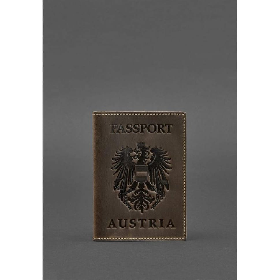 Leather passport cover with Austrian coat of arms dark brown Crazy Horse