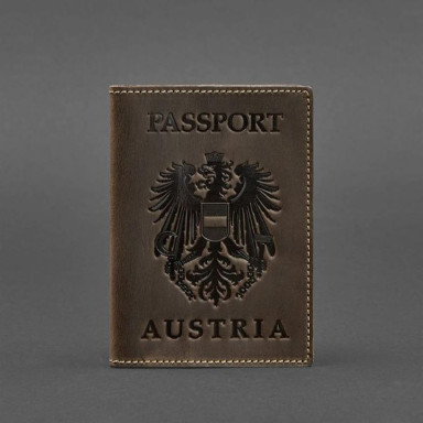 Leather passport cover with Austrian coat of arms dark brown Crazy Horse