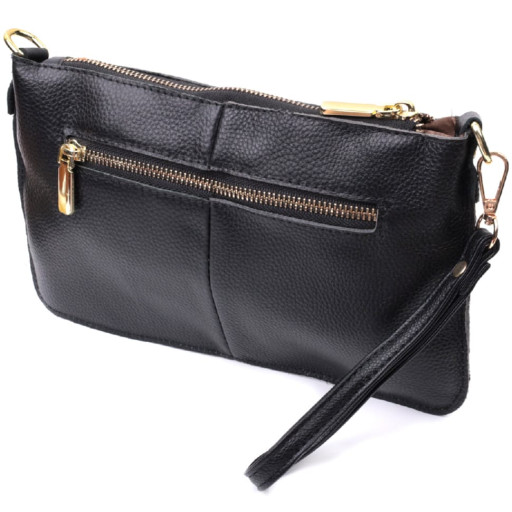 Жіноча сумка-клатч в класичному кольорі з двома ременями з натуральної шкіри Vintage 22649 Чорна