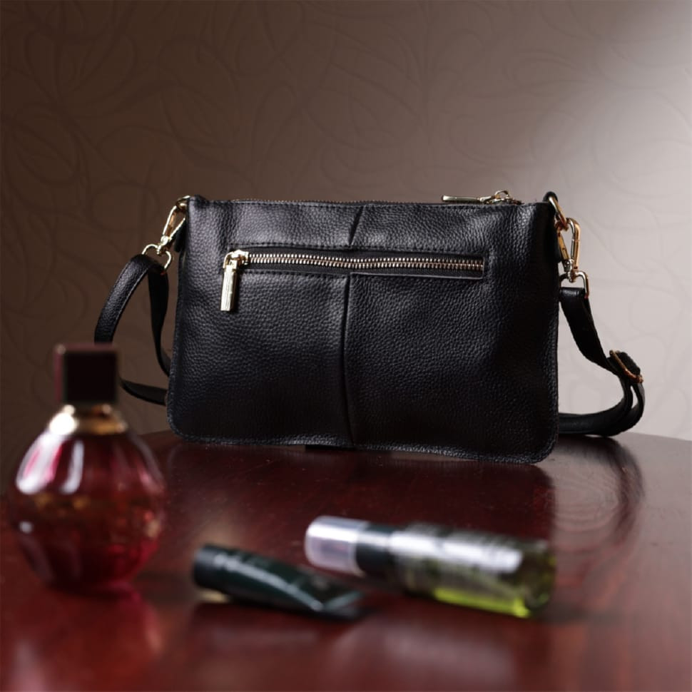 Женская сумка-клатч в классическом цвете с двумя ремнями из натуральной кожи Vintage 22649 Черная