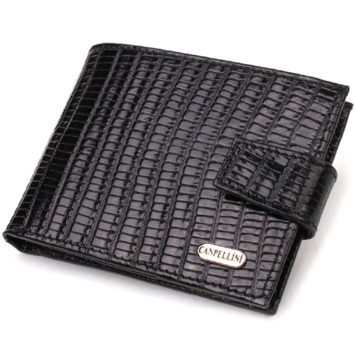 Невеликий фактурний чоловічий гаманець з натуральної шкіри з тисненням CANPELLINI 21748 Чорний