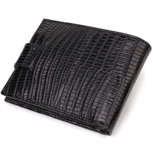 Невеликий фактурний чоловічий гаманець з натуральної шкіри з тисненням CANPELLINI 21748 Чорний
