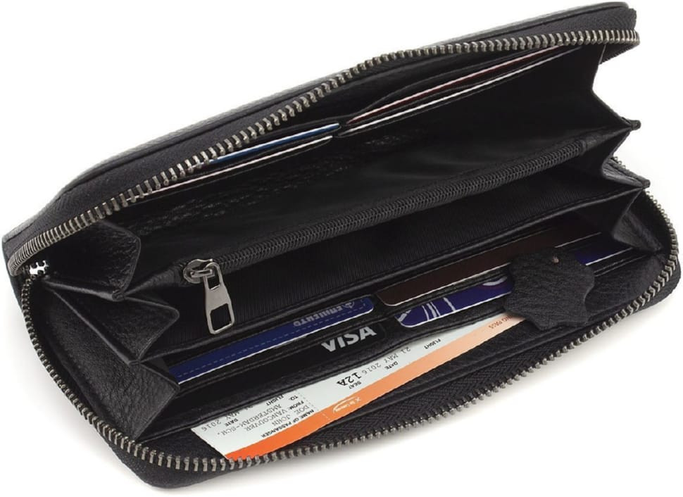 Black Women`s Zip Purse Made of Calfskin Marco Coverna W004 Black