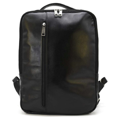 Mens leather backpack black TARWA GA-7287-3md with two compartments