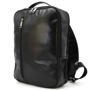 Mens leather backpack black TARWA GA-7287-3md with two compartments