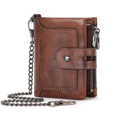 Mens brown folding wallet with chain TW230C Bull