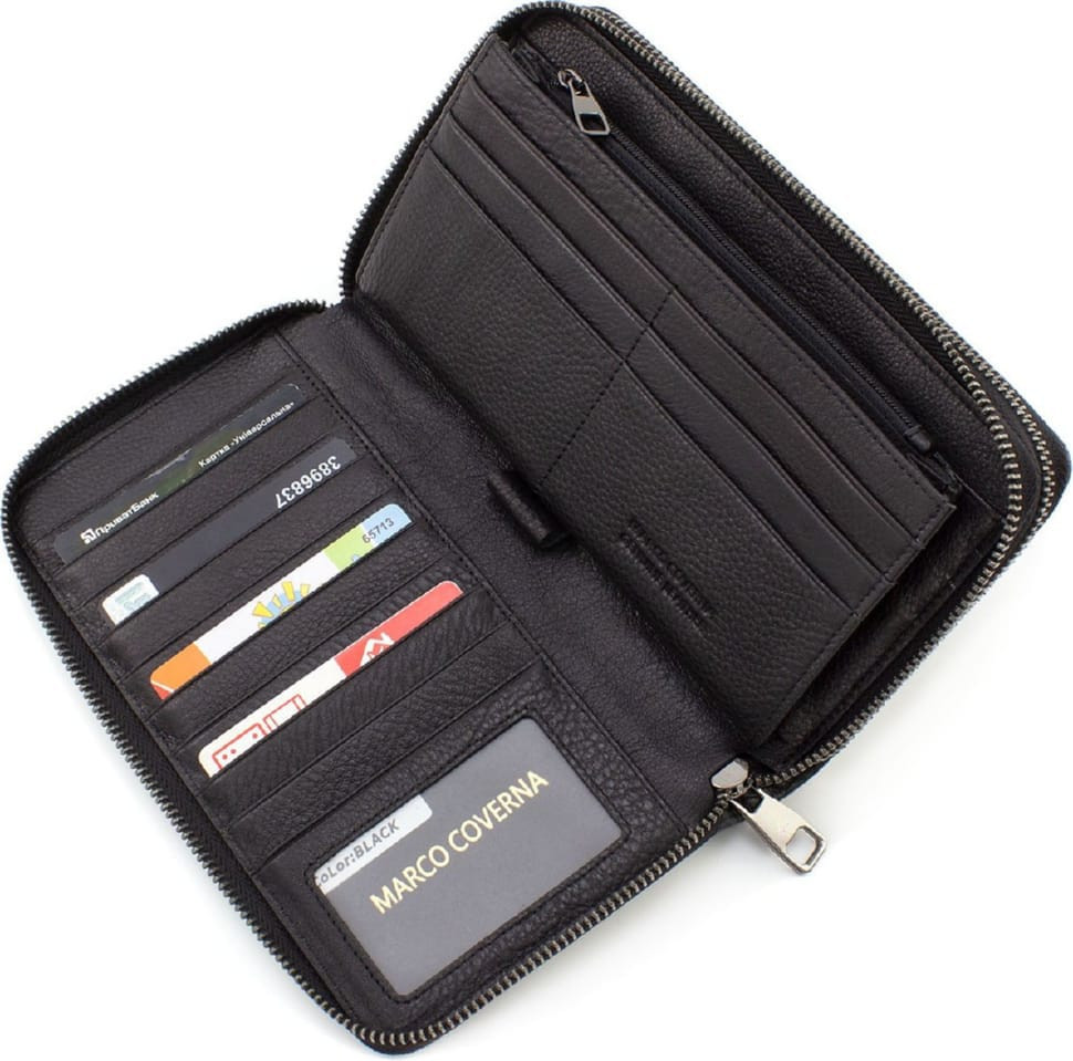Чорно-болотний шкіряний клатч на два відділення Marco Coverna 086-5902 Blackgr