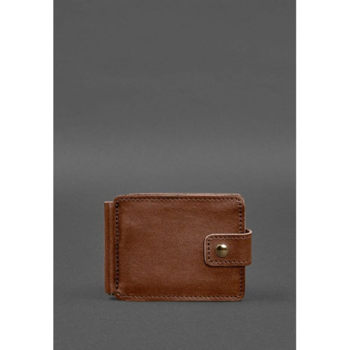 Шкіряне портмоне 13.1 затискач з хлястиком світло-коричневий краст
