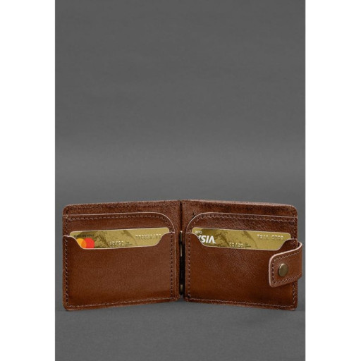 Шкіряне портмоне 13.1 затискач з хлястиком світло-коричневий краст