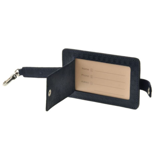 Шкіряна бирка для багажу Бланк-тег синя Карбон