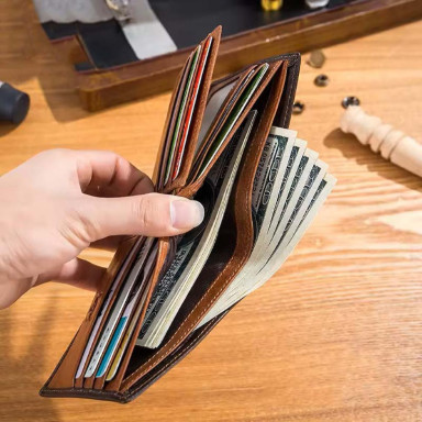 Mens leather bifold wallet TB005R Bull red