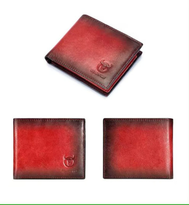 Mens leather bifold wallet TB005R Bull red