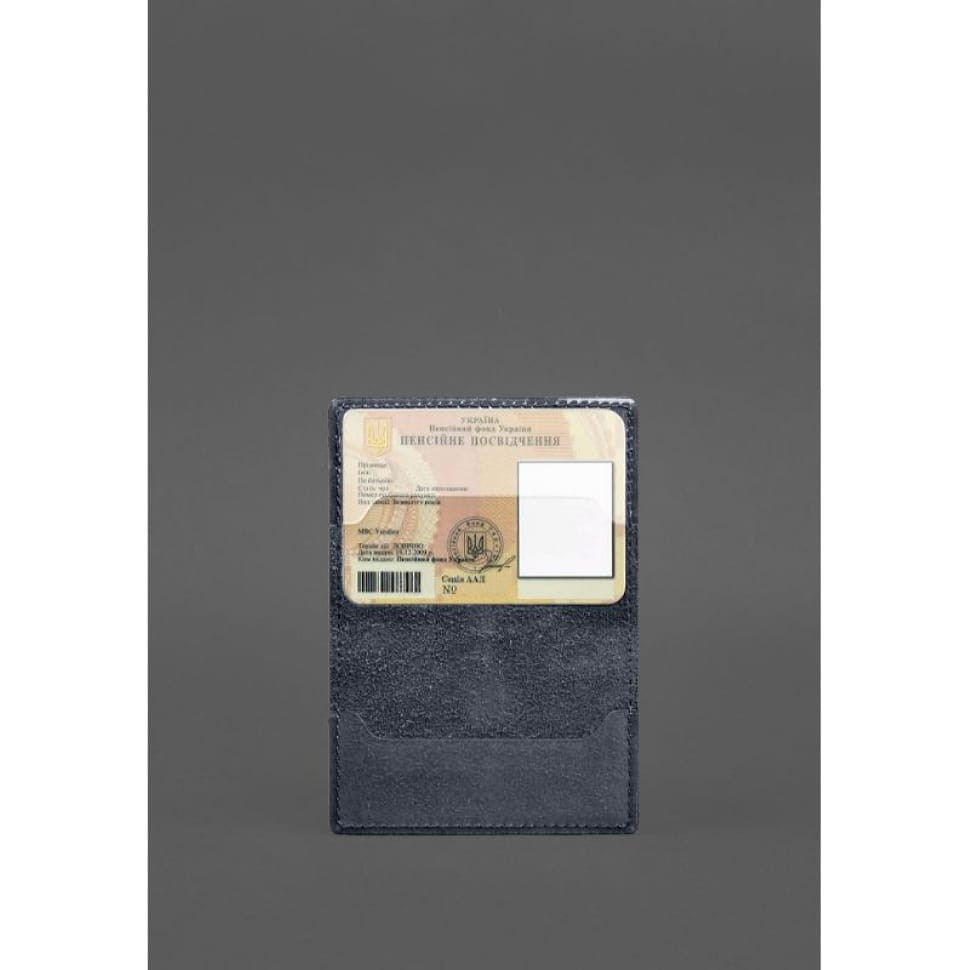 Шкіряна обкладинка для пенсійного посвідчення темно-синя