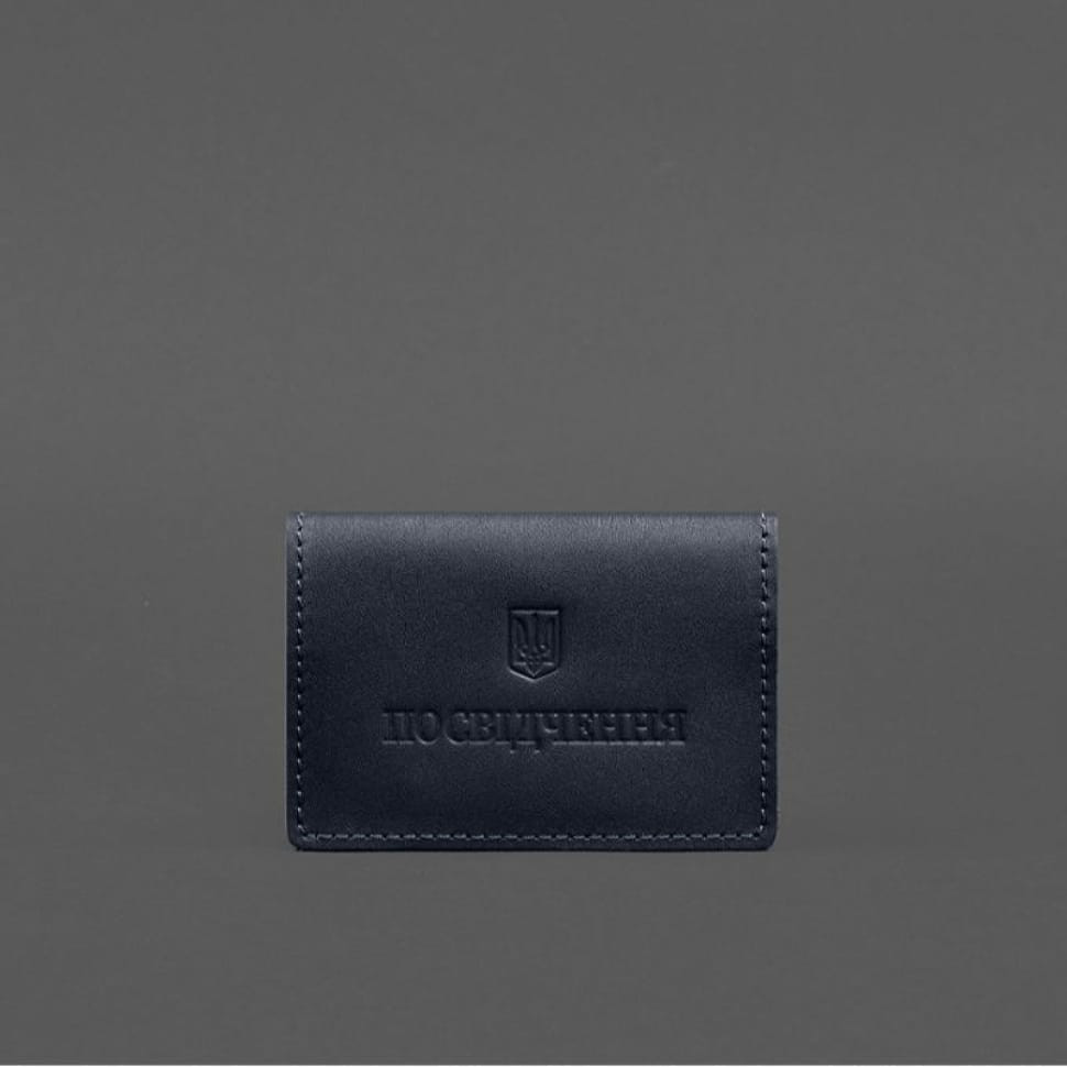 Шкіряна обкладинка для пенсійного посвідчення темно-синя