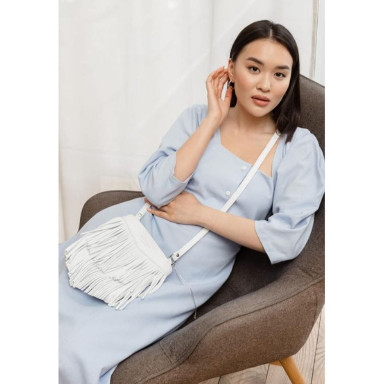 Fleco mini crossbody leather bag with fringes white