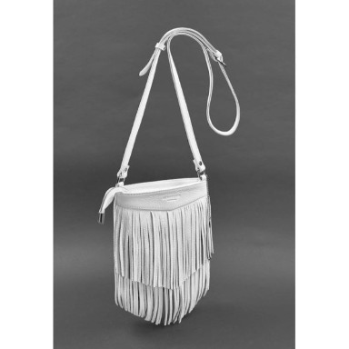 Fleco mini crossbody leather bag with fringes white
