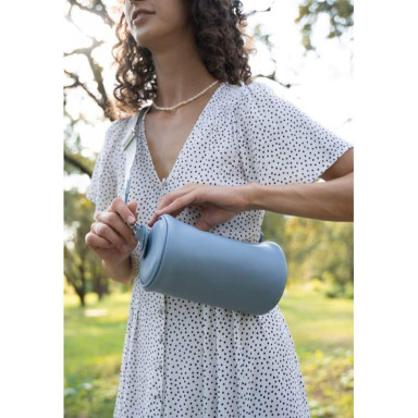 Cylinder leather crossbody bag blue
