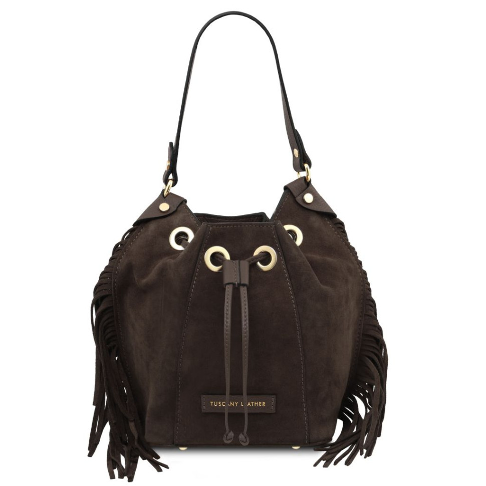 Nomade Suede leather fringe bucket bag