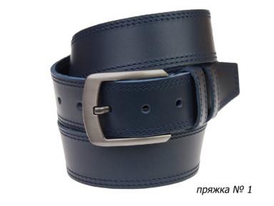 Ремень кожаный джинсовый двойная строчка SULLIVAN  112-81(8) 115-150 см синий