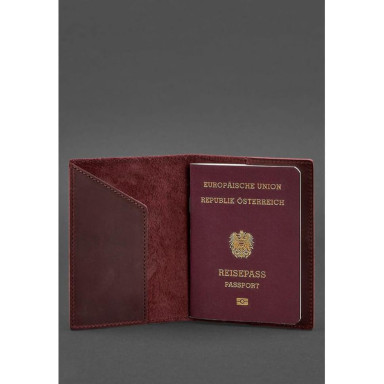 Leather passport cover with Austrian coat of arms burgundy Crazy Horse
