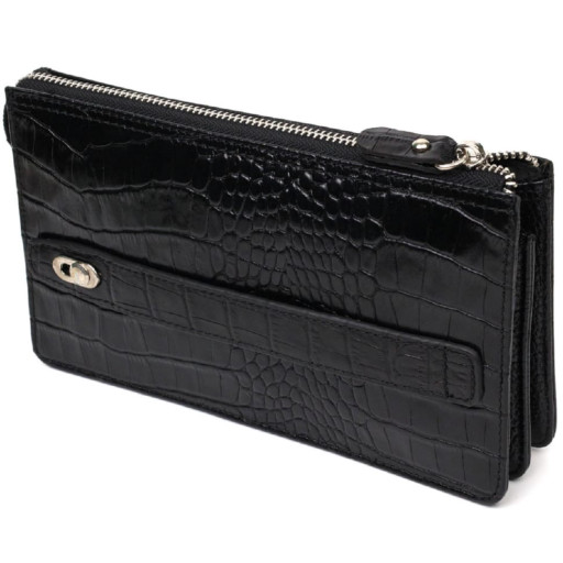 Клатч чоловічий на два відділення з натуральної шкіри з тисненням під крокодила BOND 22044 Чорний